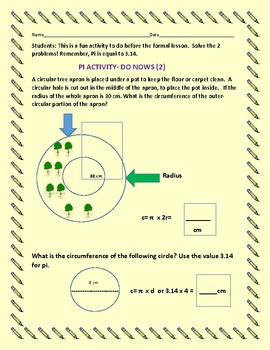 Preview of PI DAY: DO NOW ACTIVITY: This is a 2 problem geometry activity on measurement