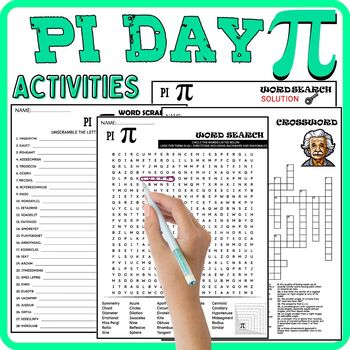 Preview of PI DAY Worksheets,Vocabulary,Wordsearch & Crosswords