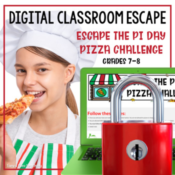 Preview of PI Day Digital Escape Room Math | Pizza Challenge DISTANCE LEARNING Grades 7-8
