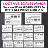 PIANO SCALES 1 OCTAVE Minor Worksheets Black & White A-G M
