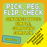 PICK, PEG, FLIP, CHECK; Sentence Types: Simple, Compound, 