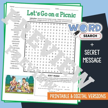 PICNIC Word Search Puzzle Activity Vocabulary Worksheet With Secret Message