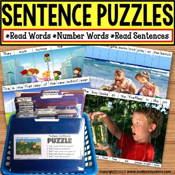 Preview of PICTURE PUZZLES Building Sentences FILE FOLDER Activities For Special Education