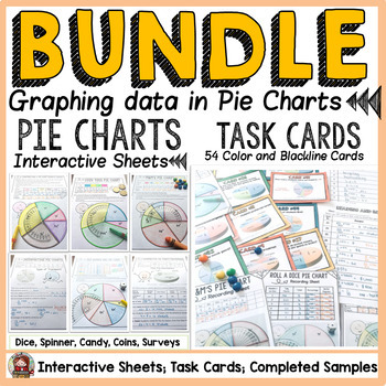Preview of PIE CHARTS/PIE CIRCLE GRAPHS TASK CARDS AND {NO PREP} SHEETS BUNDLE