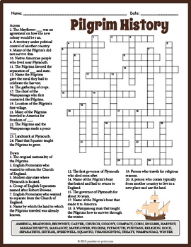 PILGRIM HISTORY Crossword Puzzle Worksheet Activity by Puzzles to Print