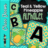 PINEAPPLE PENNANT BANNER, BULLETIN BOARD LETTERS, TEAL & YELLOW