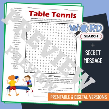 Preview of PING PONG / TABLE TENNIS Word Search Puzzle Activity Vocabulary Worksheet