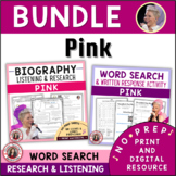 PINK BUNDLE of Listening Worksheets and Biography Research