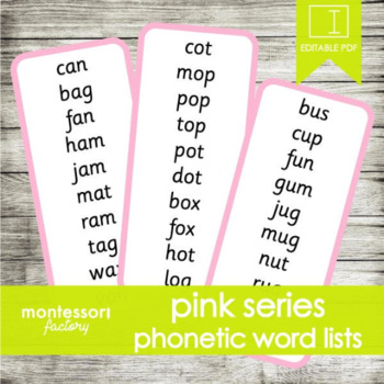 Word Lists Montessori The Green Series 42 lists of 6 words each 