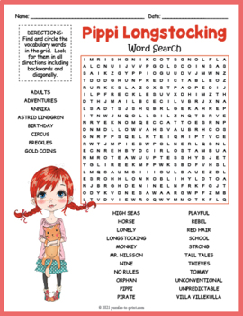 Notesbog browser Tutor PIPPI LONGSTOCKING Word Search Puzzle Worksheet Activity by Puzzles to Print