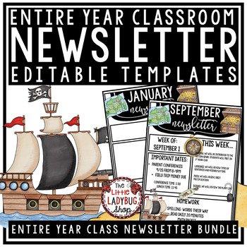 Preview of Pirate Theme Classroom Monthly & Weekly Newsletter Template Editable