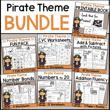 Preview of PIRATE THEME SKILLS & FUN BUNDLE for Beginning 1st Grade End of Kindergarten