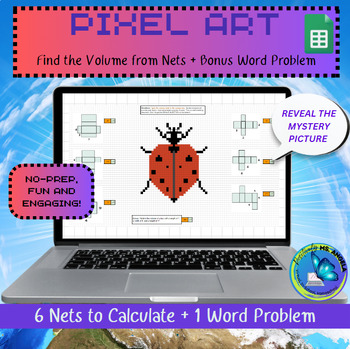 Preview of PIXEL ART - Calculate Volume from Nets + 1 Bonus Word Problem (Google Sheets)