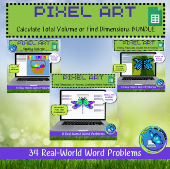 Preview of PIXEL ART - 34 Problems, Calculating Dimensions & Total Volume Bundle (G Sheets)
