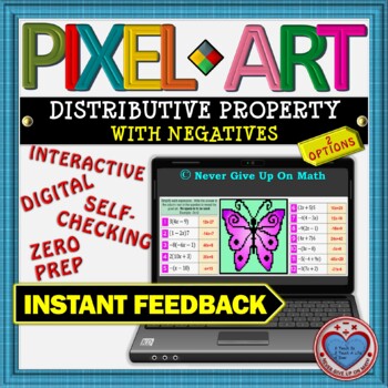 Preview of PIXEL ART: Distributive Property with Negatives (2 Options) DISTANCE LEARNING