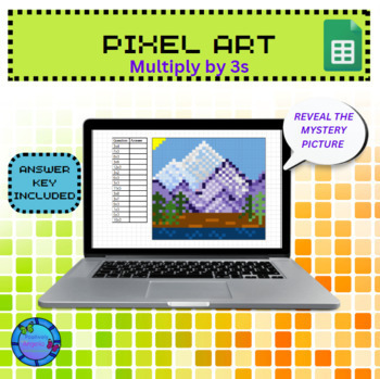 Preview of PIXEL ART - Multiply by 3s Fact Practice, Mountains (Google Sheets)