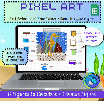 Preview of PIXEL ART - Perimeter, 8 2D Figures + Bonus Irregular, Seahorse (Google Sheets)