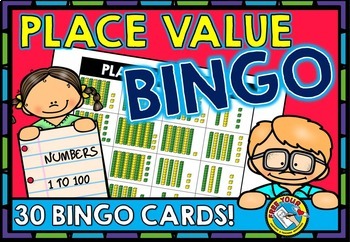 Preview of PLACE VALUE GAME 1ST GRADE BINGO BASE TEN & ONES BLOCKS ACTIVITY NUMBERS TO 100
