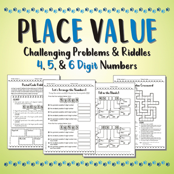 Preview of PLACE VALUE Challenging Problems & Riddles (4, 5, 6-Digit Numbers)