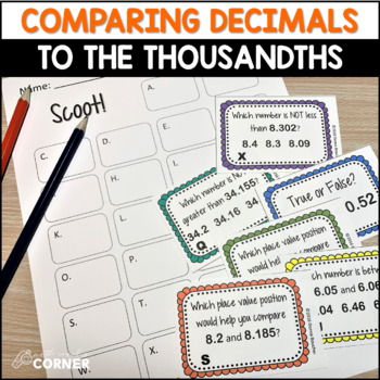 Preview of Comparing Decimals to the Thousandths Scoot Game | Place Value, 4th Grade