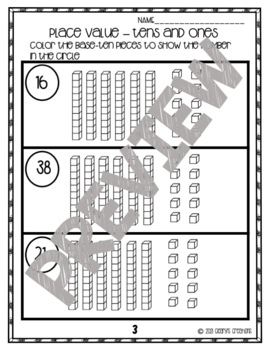 PLACE VALUE TENS AND ONES WORKSHEETS FREEBIE by Cleary's Creations