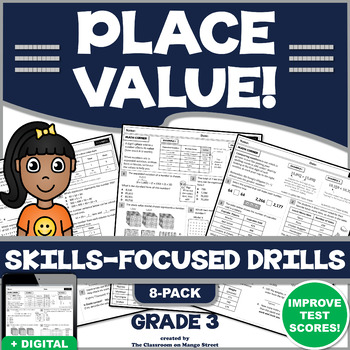 Preview of 3RD GRADE PLACE VALUE: 8 Skills-Boosting Practice Worksheets/Test Prep