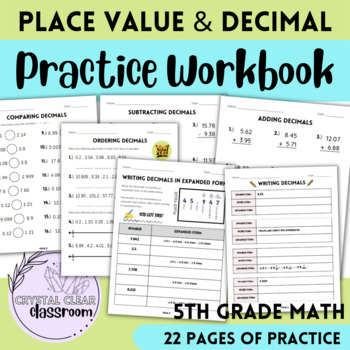 PLACE VALUE and DECIMAL Practice 5th Grade Workbook/Packet | TPT