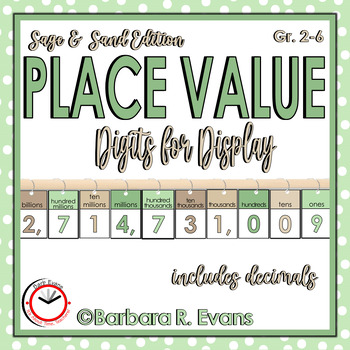 Preview of PLACE VALUES DIGITS for DISPLAY Sage and Sand Theme Interactive Math