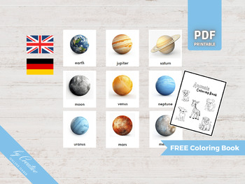 Preview of PLANETS • 9 Montessori Cards • Flash Cards German English • Nomenclature PDF