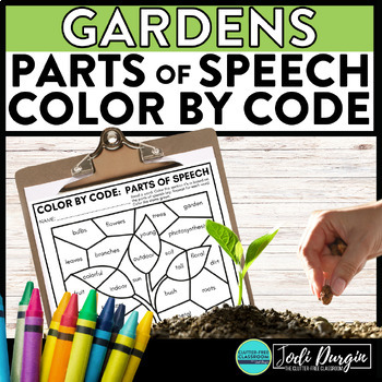 Preview of PLANTS SEEDS color by code GARDEN coloring page PARTS OF SPEECH worksheet