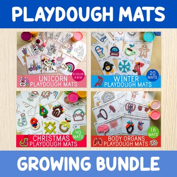 Preview of PLAYDOUGH MATS GROWING BUNDLE, Task Cards, Fine Motor Skills, Centers,Vocabulary