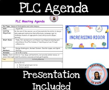 Preview of PLC Meeting Agenda Template & Increasing Rigor + Presentation Sample EDITABLE