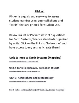 Preview of PLICKERS Assessment Questions for Earth Science / Systems