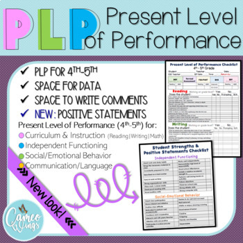Preview of 4th-5th PLP (Present Level of Performance) Checklist for IEP
