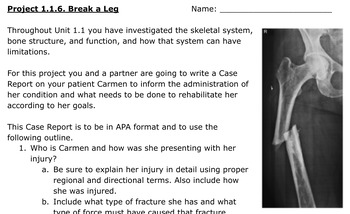 Preview of PLTW Human Body Systems (New)  1.1.6. Break a Leg Case Report Rubric