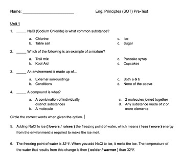 Preview of PLTW Science of Technology Pre & Post Test/Assessment & Data Tracking