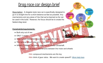 Preview of PLTW Vex Drag racecar design brief and rubric
