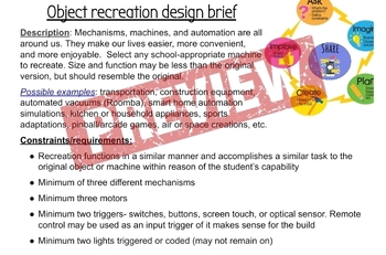 Preview of PLTW Vex Object recreation design brief and rubric - Ultimate capstone project