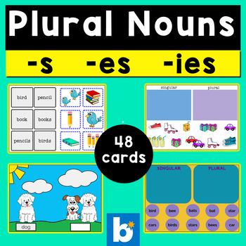 Preview of Singular and Plural Nouns Boom Cards s, es, ies  digital resources
