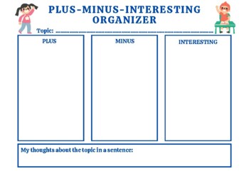 Preview of PLUS MINUS INTERESTING/PMI Organizer/Creative Thinking/Thinking Skills