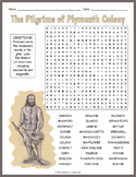 PLYMOUTH COLONY PILGRIMS Word Search Puzzle Worksheet Activity