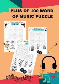 Preview of PLus of 100 Music Word Search Puzzles | Music Sub Plan Activity