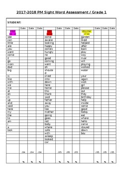 Preview of PM Sight Word Assessment Sheet