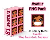 ♡ PNG Pack 81 avatars. Girl Faces. Wavy Brown hair Gray eyes