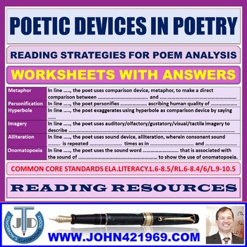 Preview of POETIC DEVICES IN POETRY WORKSHEETS WITH ANSWERS