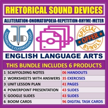 Preview of SOUND DEVICES - ALLITERATION ONOMATOPOEIA REPETITION RHYME METER: BUNDLE