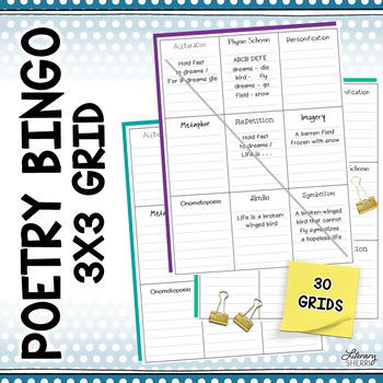 Preview of POETRY: 3x3 BINGO GRID for Reading, Writing, Analyzing Poems (30 Grid) - Digital