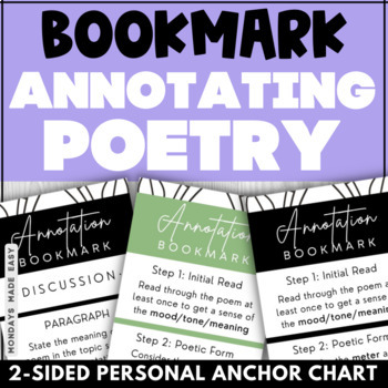 Preview of Poetry Anchor Chart - Bookmark for Reading, Annotating, and Analyzing Poetry
