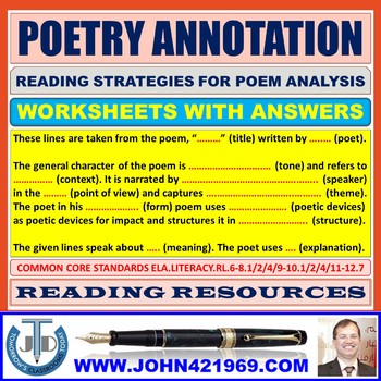 Preview of POETRY ANNOTATION WORKSHEETS WITH ANSWERS