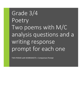Preview of POETRY: Two Poems to Analyze, Compare. Gr 3/4. M/C questions/written response